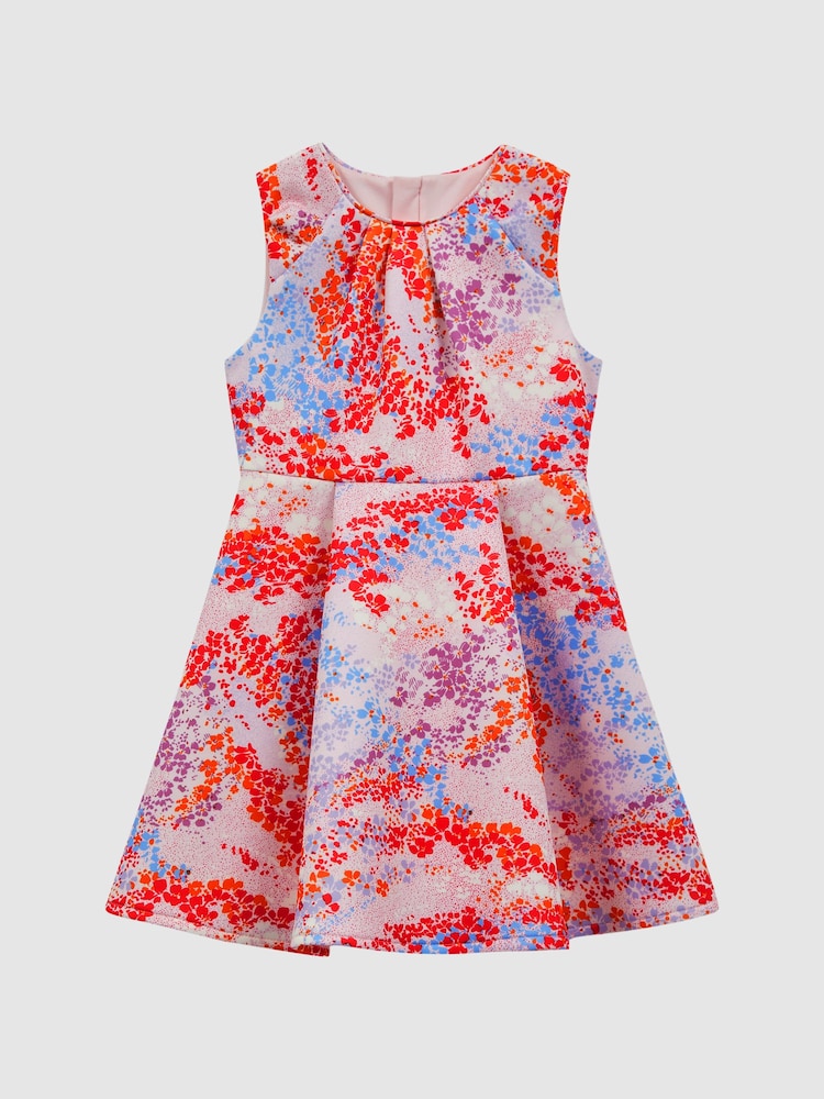 Reiss Pink Print Max 9-14 yrs Floral Print Pleated Scuba Dress - Image 2 of 6