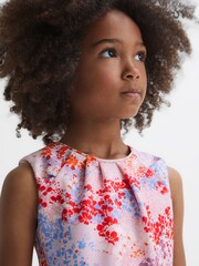Reiss Pink Print Max 9-14 yrs Floral Print Pleated Scuba Dress - Image 4 of 6