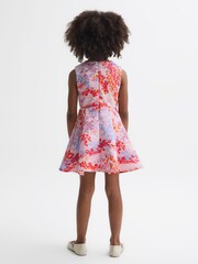 Reiss Pink Print Max 9-14 yrs Floral Print Pleated Scuba Dress - Image 5 of 6