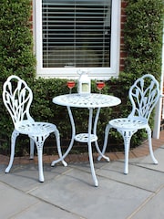 Charles Bentley White Garden Cast Aluminium Tulip Bistro Table and Chairs Set - Image 1 of 5