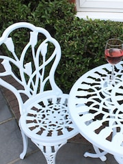 Charles Bentley White Garden Cast Aluminium Tulip Bistro Table and Chairs Set - Image 2 of 5
