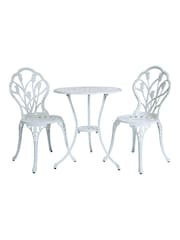 Charles Bentley White Garden Cast Aluminium Tulip Bistro Table and Chairs Set - Image 3 of 5
