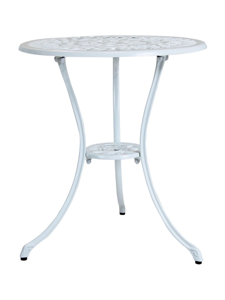 Charles Bentley White Garden Cast Aluminium Tulip Bistro Table and Chairs Set - Image 5 of 5