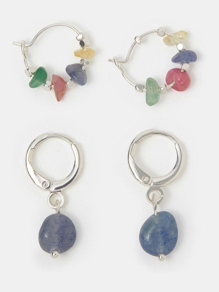 Accessorize Silver Sterling Silver-Plated Aventurine Hoop Earrings 2-Pack - Image 1 of 2 Accessorize Silver Sterling Silver-Plated Aventurine Hoop Earrings 2-Pack - Image 1 of 2