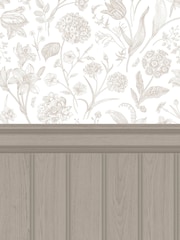 Hoopla Walls Mink Tongue And Groove Floral Toile Wallpaper - Image 2 of 2