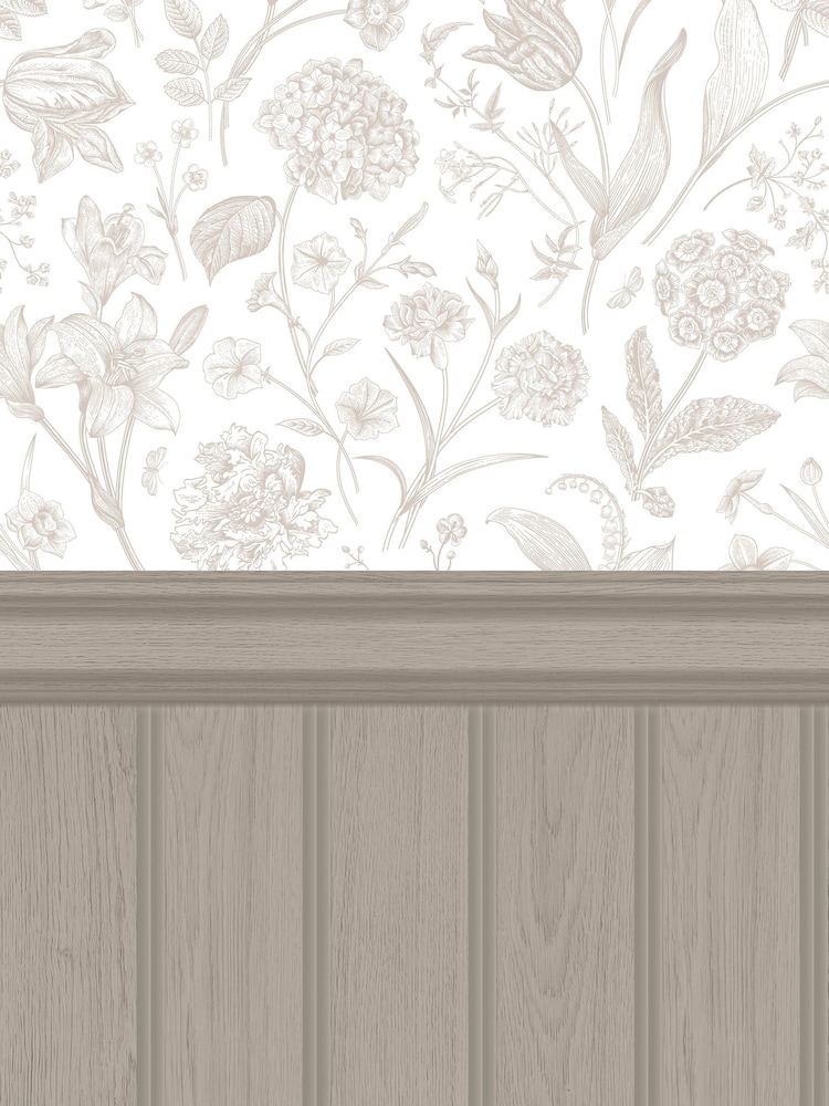 Hoopla Walls Mink Tongue And Groove Floral Toile Wallpaper - Image 2 of 2 Hoopla Walls Mink Tongue And Groove Floral Toile Wallpaper - Image 2 of 2
