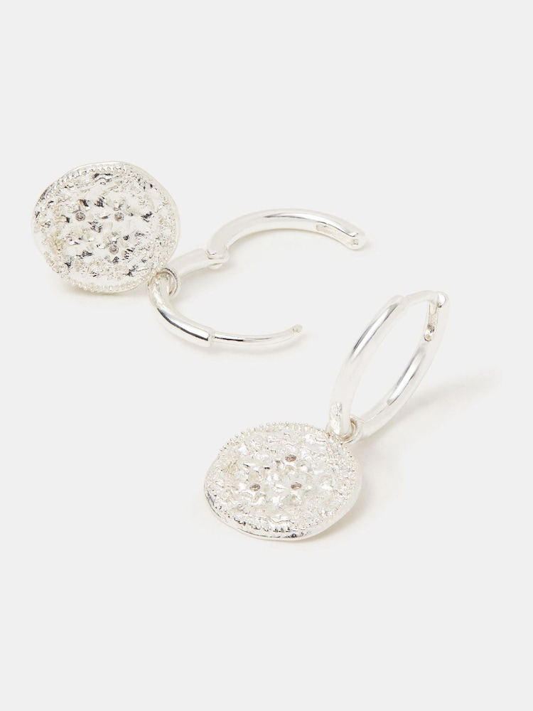 Accessorize 925 Sterling Silver Celestial Coin Charm Hoop Earrings - Image 1 of 2 Accessorize 925 Sterling Silver Celestial Coin Charm Hoop Earrings - Image 1 of 2