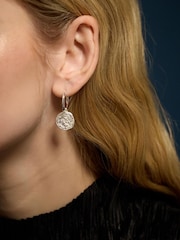 Accessorize 925 Sterling Silver Celestial Coin Charm Hoop Earrings - Image 2 of 2