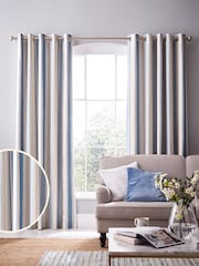 Laura Ashley Seaspray Awning Stripe Blackout 100% Cotton Eyelet Blackout Curtains - Image 1 of 2