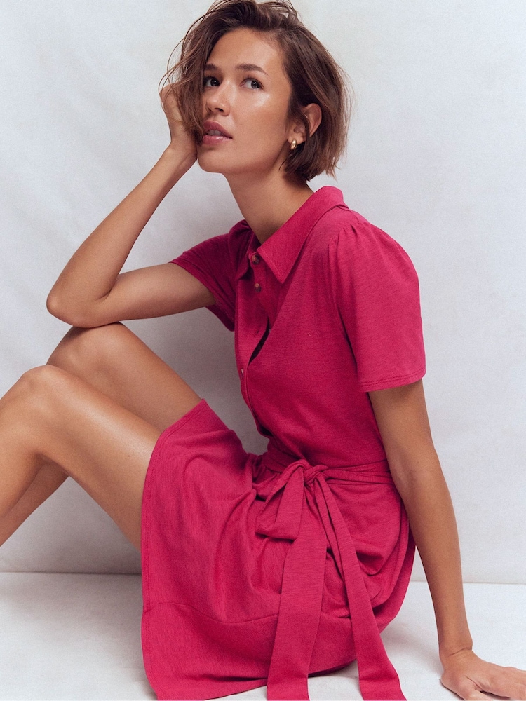 Boden Pink Patti Short Jersey Shirt Dress - Image 1 of 6
