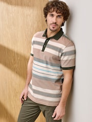 Cotton Traders Green Signature Short Sleeve Stripe Polo Shirt - Image 1 of 4