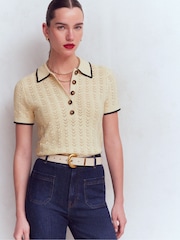 Boden Cream Pointelle Henley T-Shirt - Image 1 of 5