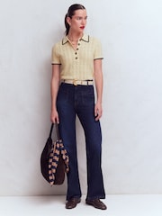 Boden Cream Pointelle Henley T-Shirt - Image 3 of 5