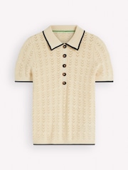 Boden Cream Pointelle Henley T-Shirt - Image 4 of 5