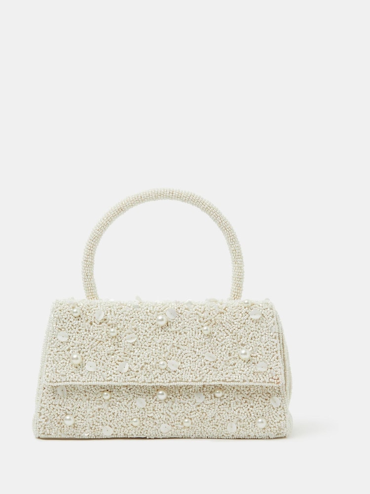 Accessorize Cream Pearl Beaded Handheld Bag - Image 1 of 3 Accessorize Cream Pearl Beaded Handheld Bag - Image 1 of 3