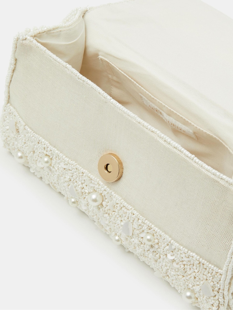 Accessorize Cream Pearl Beaded Handheld Bag - Image 2 of 3 Accessorize Cream Pearl Beaded Handheld Bag - Image 2 of 3