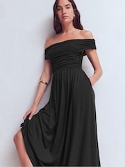 Boden Black Ruched Bardot Jersey Dress - Image 1 of 7