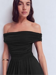 Boden Black Ruched Bardot Jersey Dress - Image 2 of 7
