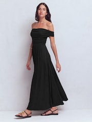Boden Black Ruched Bardot Jersey Dress - Image 5 of 7