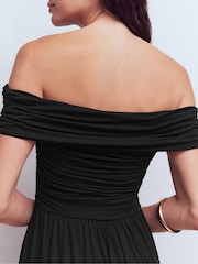 Boden Black Ruched Bardot Jersey Dress - Image 6 of 7