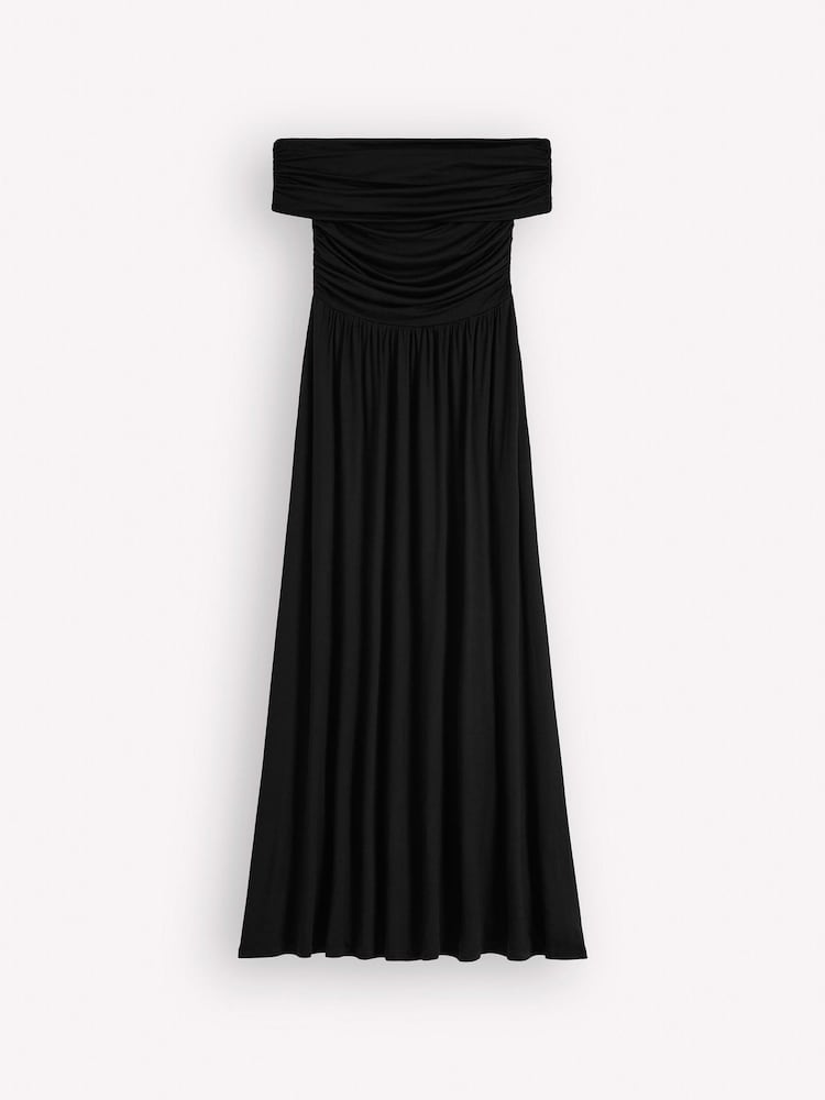 Boden Black Ruched Bardot Jersey Dress - Image 7 of 7 Boden Black Ruched Bardot Jersey Dress - Image 7 of 7
