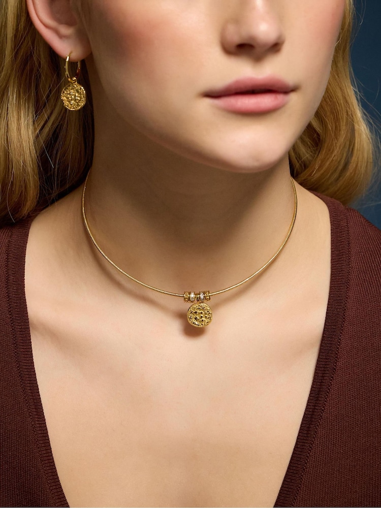 Accessorize Gold 14ct Gold-Plated Molten Coin Collar Necklace - Image 2 of 2 Accessorize Gold 14ct Gold-Plated Molten Coin Collar Necklace - Image 2 of 2