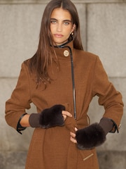 Chocolate marrom - Lipsy Faux Fur Fingerless Mittens - Imagem 1 de 6