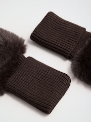 Chocolate marrom - Lipsy Faux Fur Fingerless Mittens - Imagem 5 de 6