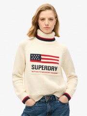 Superdry Cream Americana Roll Neck Knit Jumper - Image 3 of 5