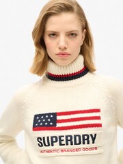 Superdry Cream Americana Roll Neck Knit Jumper - Image 4 of 5