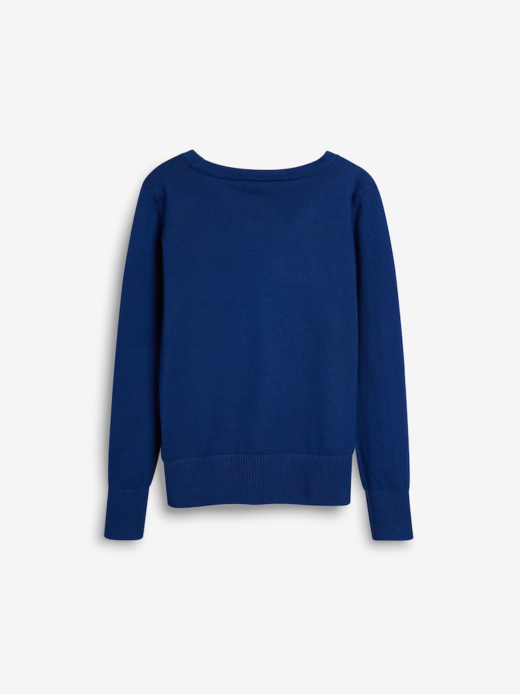 Blue Cotton Rich School V-Neck Cardigan (3-16yrs) - Image 7 of 7