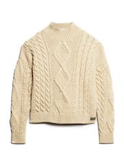 Superdry Cream Aran Cable Knit Polo Jumper - Image 4 of 6