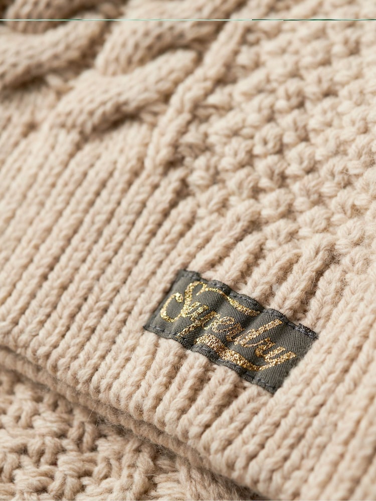 Superdry Cream Aran Cable Knit Polo Jumper - Image 6 of 6