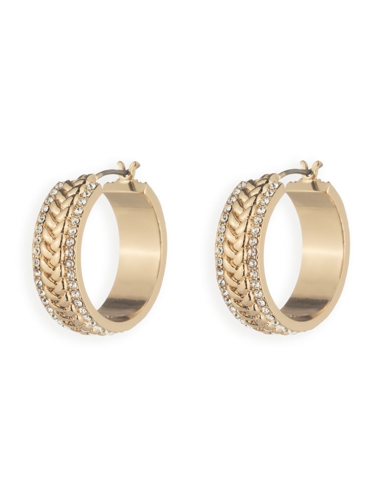 Lauren Ralph Lauren Gold Tone Pavé Herringbone Hoop Earrings - Image 1 of 4