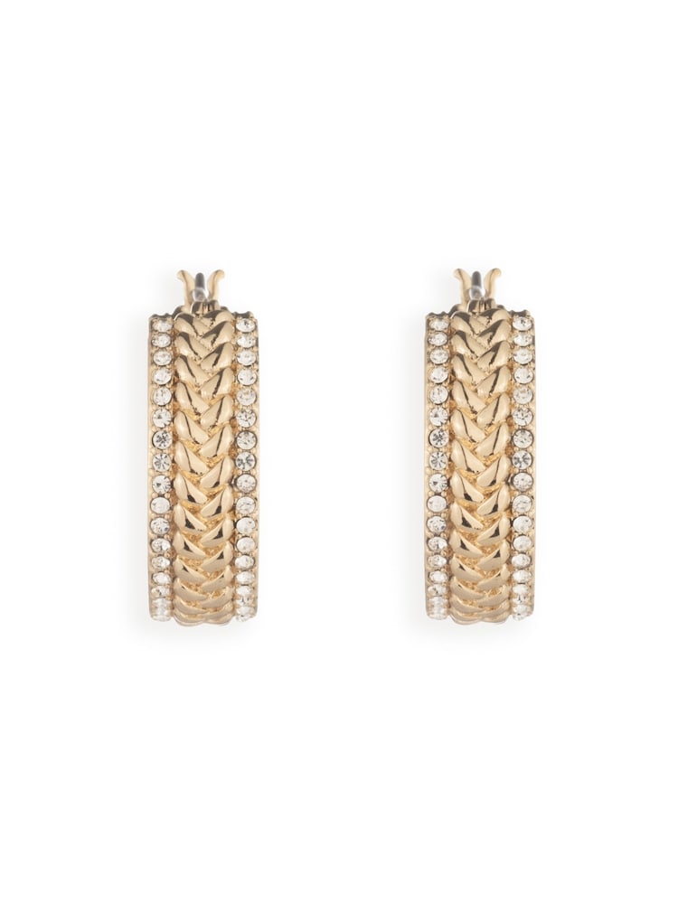 Lauren Ralph Lauren Gold Tone Pavé Herringbone Hoop Earrings - Image 2 of 4