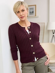 Lila - Cotton Traders Strickjacke aus Bändchengarnmischung - Bild 1 von 4