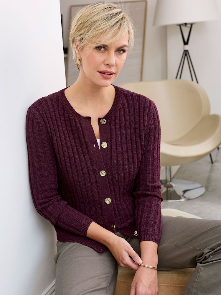 Lila - Cotton Traders Strickjacke aus Bändchengarnmischung - Bild 2 von 4 Lila - Cotton Traders Strickjacke aus Bändchengarnmischung - Bild 2 von 4