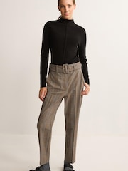 Grey Tailored Belted Tapered Trousers - Image 1 of 6