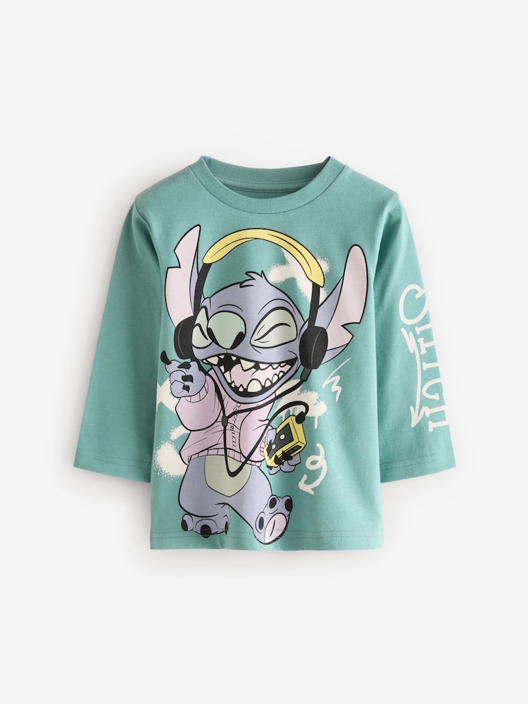 Minerals Blue Lilo and Stitch Long Sleeve 100% Cotton T-Shirt (3mths-8yrs) - Image 1 of 3