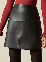 Ted Baker Black Valiat A-Line Leather Mini Skirt - Image 3 of 6