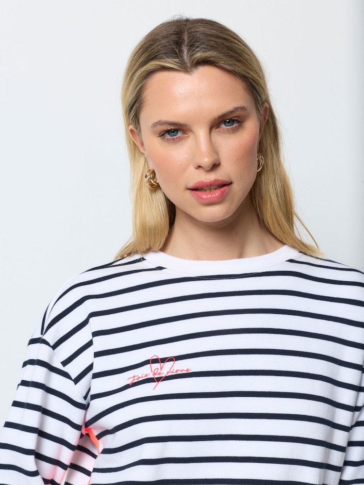 SCAMP & DUDE Blue Stripe Colourblock Relaxed Sweatshirt - Image 5 of 5 SCAMP & DUDE Blue Stripe Colourblock Relaxed Sweatshirt - Image 5 of 5