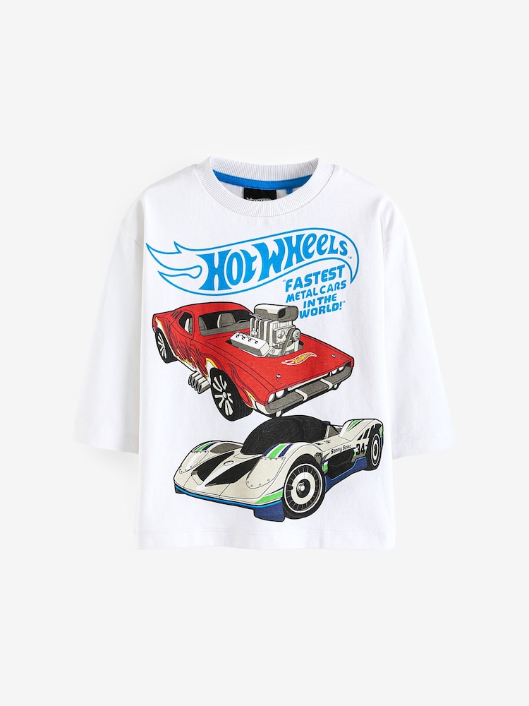 White Hot Wheels Long Sleeve 100% Cotton T-Shirt (9mths-8yrs) - Image 1 of 3