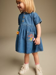 modra Denim z vezenino - Sproščena 100% bombažna obleka (3mths-8yrs) - Slika 4 iz 7