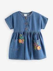modra Denim z vezenino - Sproščena 100% bombažna obleka (3mths-8yrs) - Slika 5 iz 7