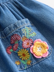 modra Denim z vezenino - Sproščena 100% bombažna obleka (3mths-8yrs) - Slika 7 iz 7