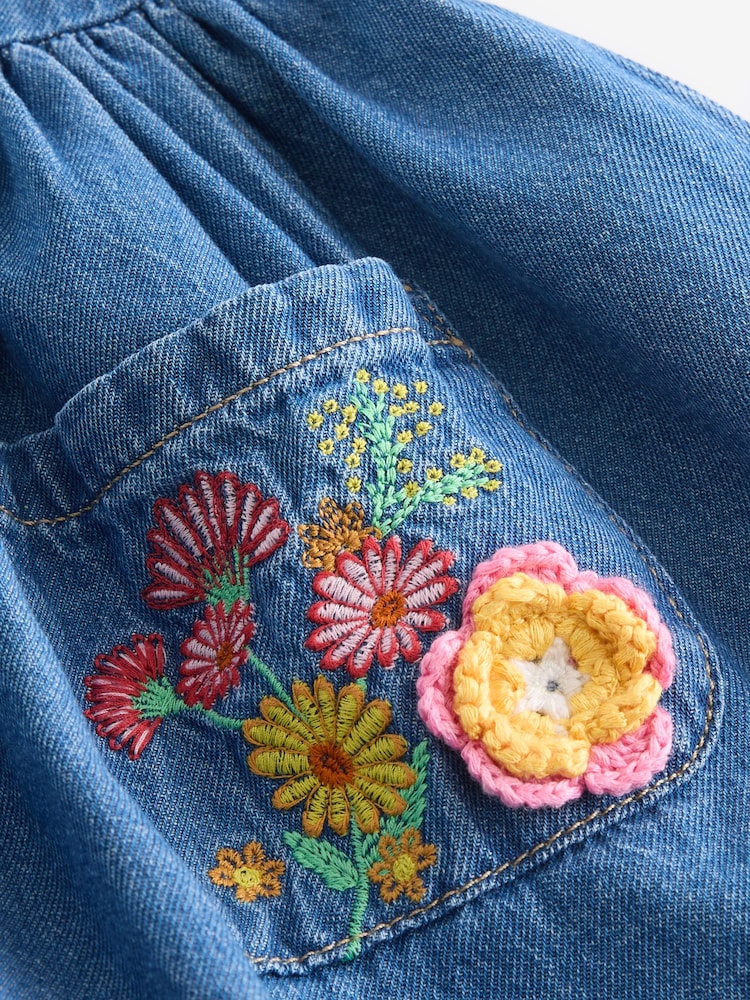 modra Denim z vezenino - Sproščena 100% bombažna obleka (3mths-8yrs) - Slika 7 iz 7