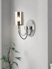 Searchlight Chrome Catalina Wall Bracket With Black Braided Cable & Smoked Glass Shades - Image 1 of 3