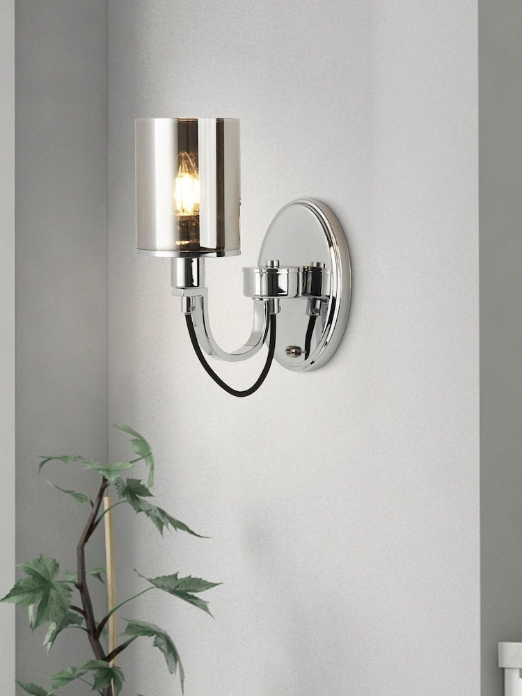 Searchlight Chrome Catalina Wall Bracket With Black Braided Cable & Smoked Glass Shades - Image 1 of 3