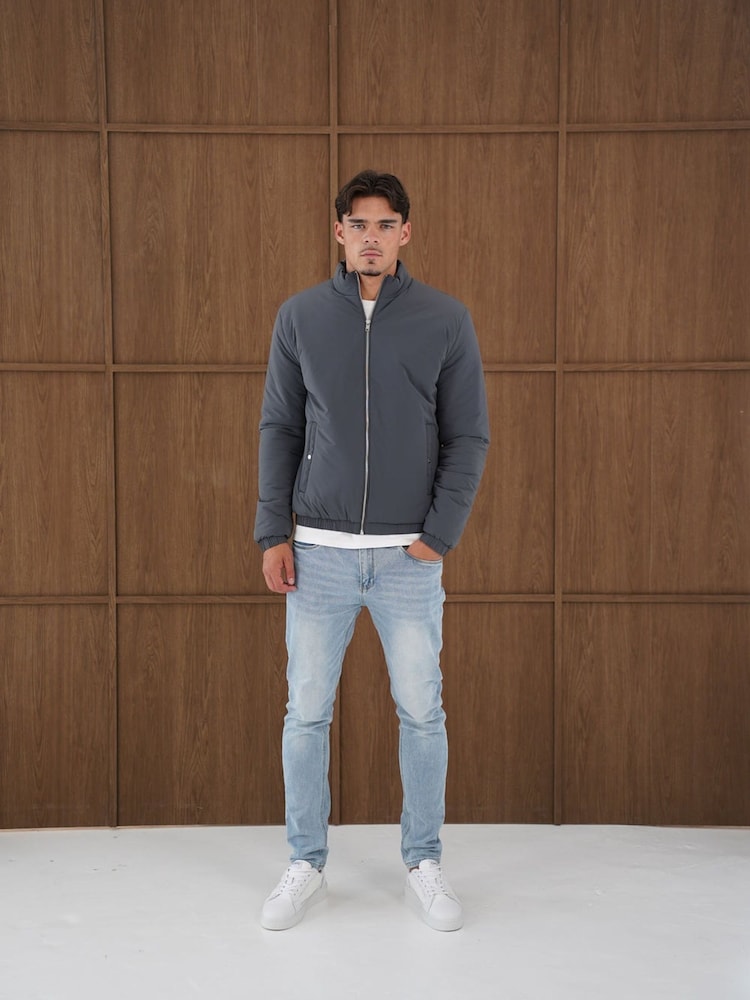CAPO Grey Padded Bomber Jacket - Image 2 of 5 CAPO Grey Padded Bomber Jacket - Image 2 of 5