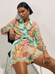 River Island Green Del Maar Belted Embellished Cutwork Shorts - Image 3 of 4